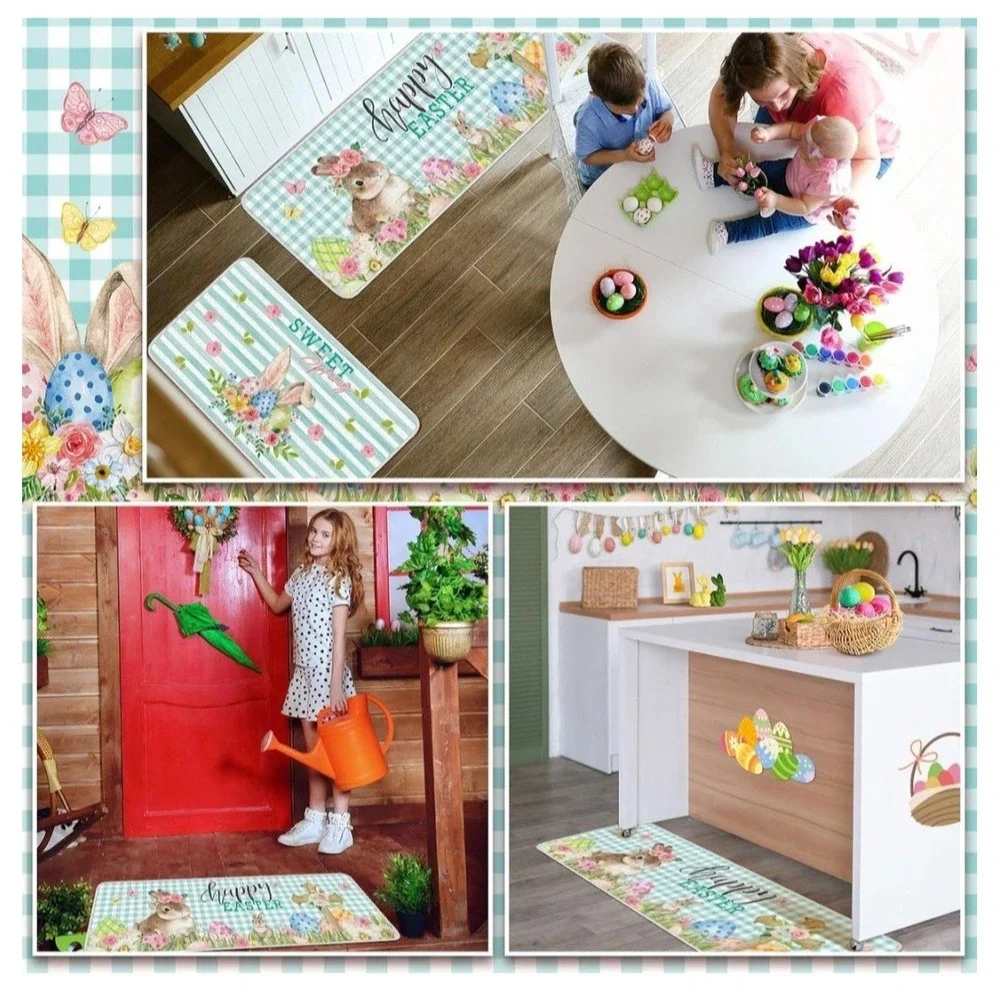 Spring Easter Kitchen Rugs and Mats Set of 2 Happy Easter Kitchen Decor